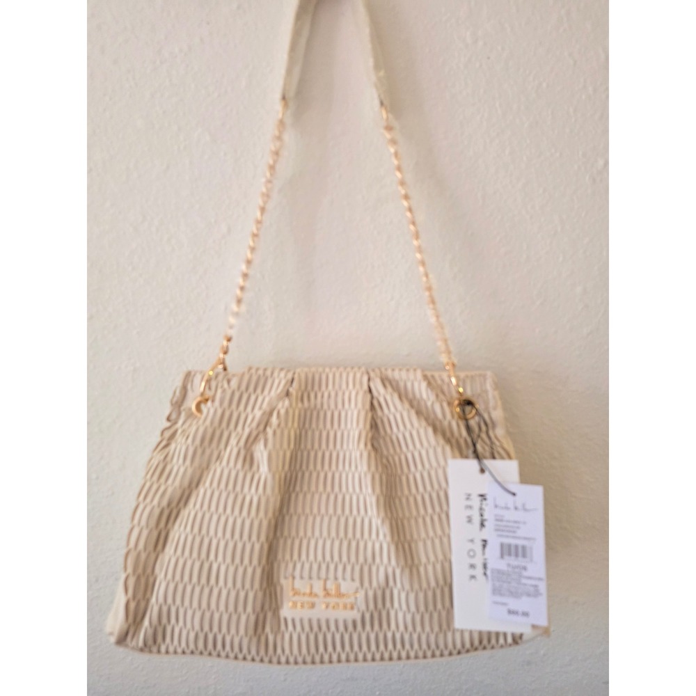 Nicole Miller New York Cream Laser Cut Pleated Shoulder Bag Chain NM-224-0003-1